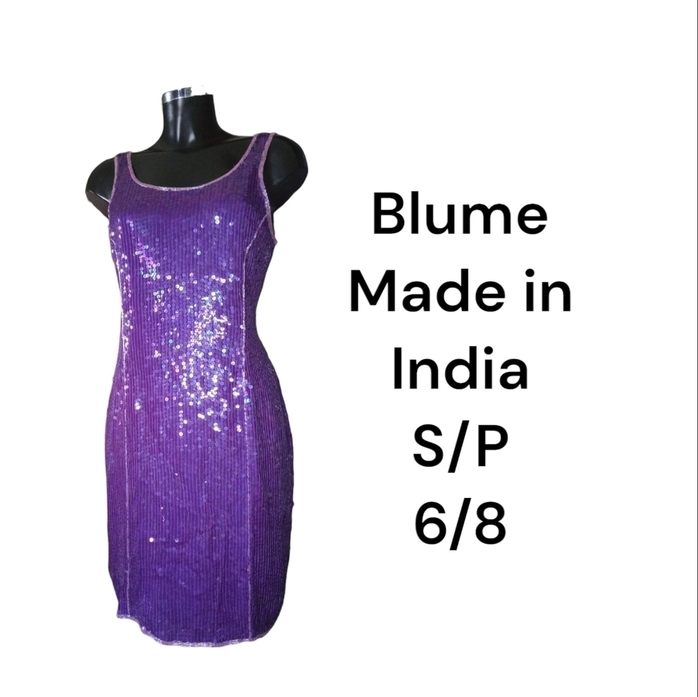 Co. BLUME Vintage Fully Sequined dress with Beaded trim In purple size 6/8 small